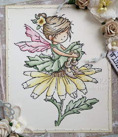 Handmade card with Spring fairy (image from LOTV)