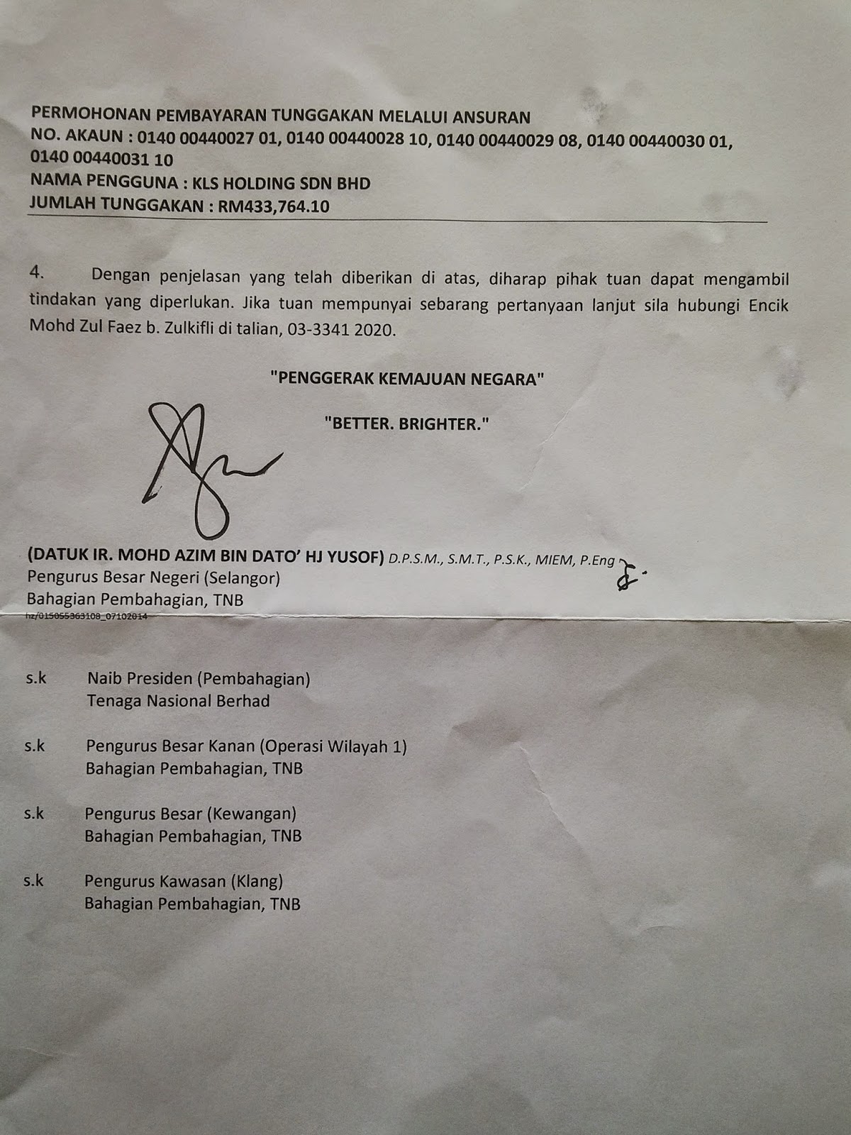 Surat Rayuan Kepada Tnb - Malacca b