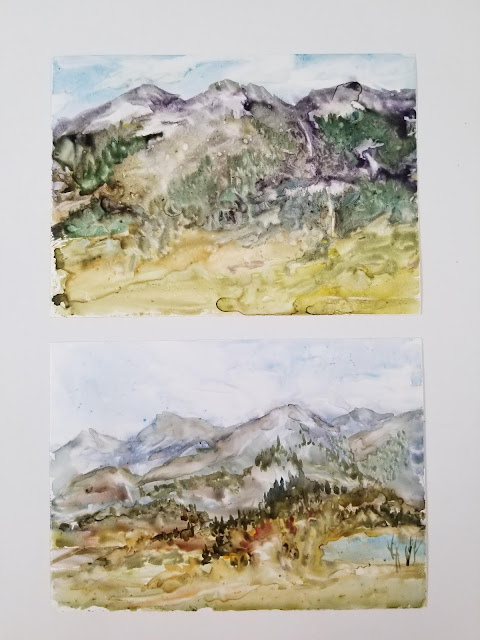 Watercolor landscapes on Yupo by Christy Sheeler.