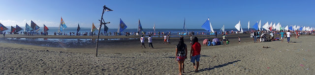 Paraws (boats) lined up at the starting line of the Iloilo Paraw Regatta