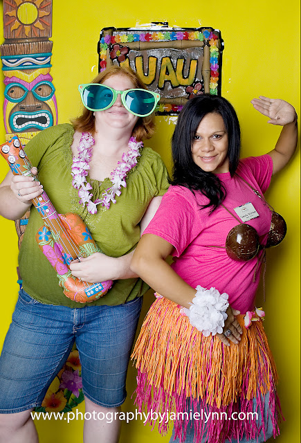 hawaiian photobooth big sunglasses grass skirts coconut bra lei