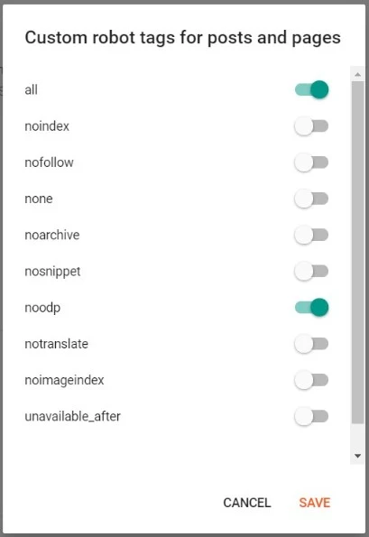 Enable Custom robot tags To posts and pages