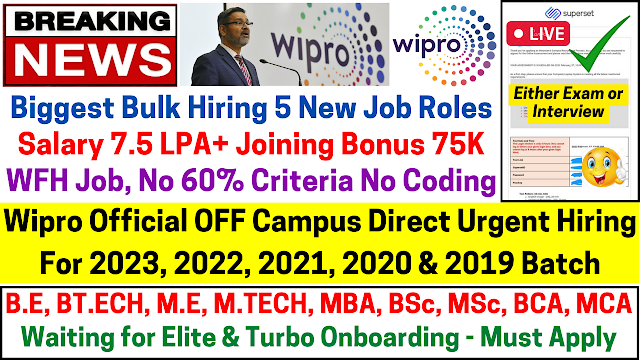 Wipro Started OFF Campus Direct Hiring 2023 As Software Engineer Role