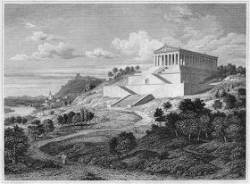 Dibujo del Monumento Walhalla de Donaustauf en 1840