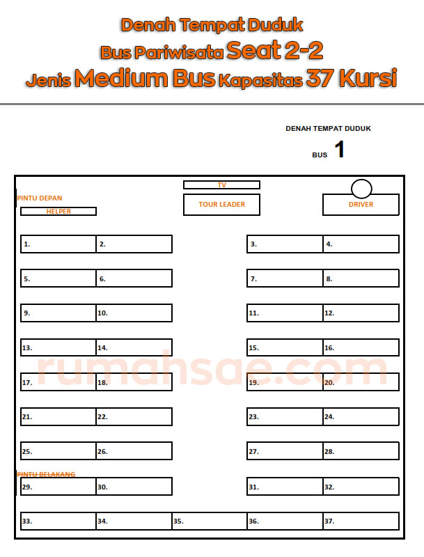 Denah Tempat Duduk Bus Pariwisata Medium Seat 2-2