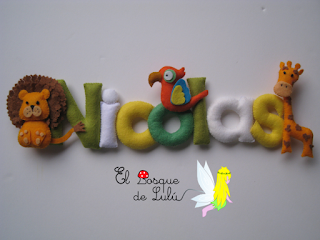 nombre-fieltro-Nicolas-animales-felt-name-regalo-nacimiento-decoración-infantil-elbosqudelulu-hechoamanoparati