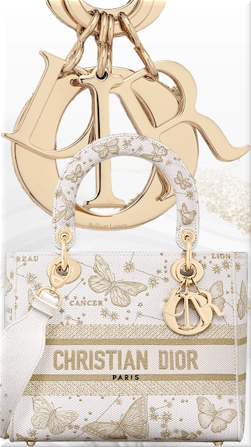 ♦Medium Lady D-Lite bag gold-tone and white Butterfly Zodiac embroidery #brilliantluxury