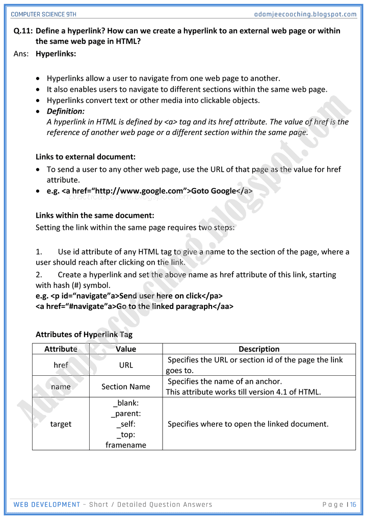 web-development-question-answers-computer-science-9th