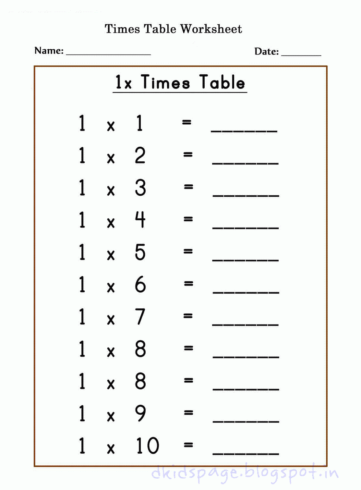 kids page printable 1 x times table worksheets for free