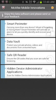 Select “Hidden Device Administrator Applications” from McAfee Mobile Innovations menu.