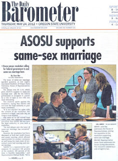 OSU Barometer front page headline supports gay marriage, May 24, 2012, p. 1