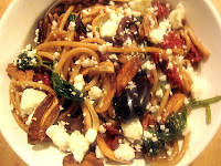 Spaghetti with Sun Dried Tomatoes, Spinach, and Olives 