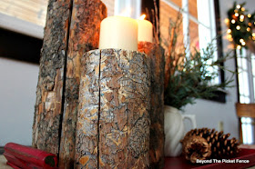 logs, use what you have, DIY, copper paint, candles, Christmas centerpiece, http://bec4-beyondthepicketfence.blogspot.com/2015/12/12-days-of-christmas-day-8-woodland.html