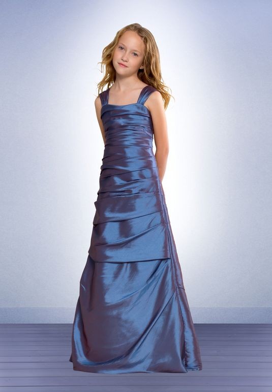 dresses satin square a line long junior bridesmaid dress blue ...