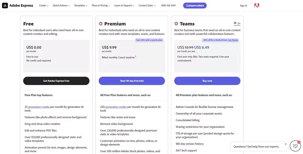 Adobe Express Pricing