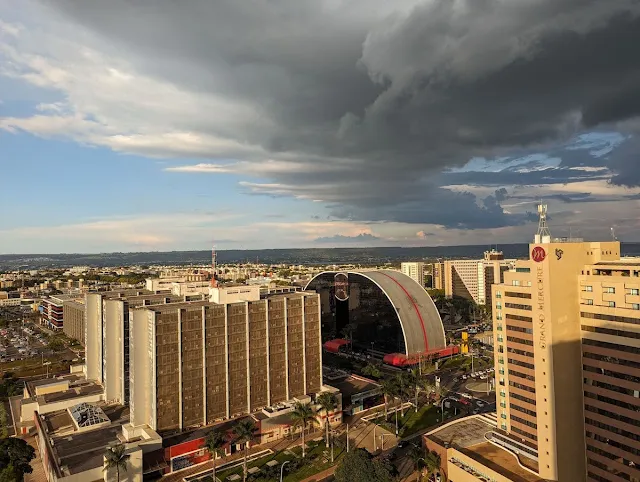 Storm over commercial buildings in Brasilia