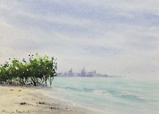 A watercolor painting of Senibel beach, Florida on Campap paper. By Indian artist and blogger Manju Panchal