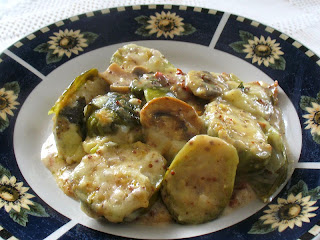 Brussels Sprouts and Mushroom Gratin with a Dijon Mornay Sauce