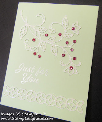 Card made with Stampin'UP!'s Flourish Thinlits on white glimmer paper by StampLadyKatie