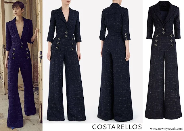 Queen Maxima wore Costarellos Emilia Metallic Tweed Jumpsuit