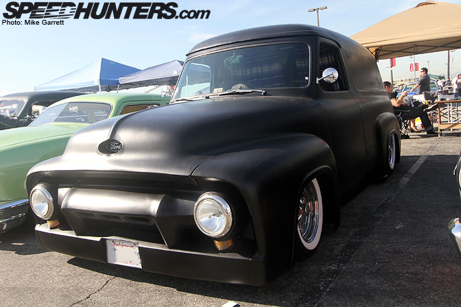 Satin black Ford panel truck