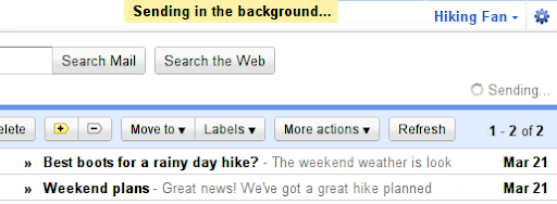 Gmail Labs, pozadinsko slanje Background Send