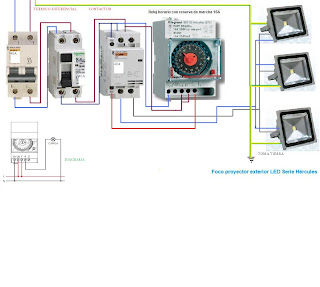 maniobra reloj mas contactor focos exteriores