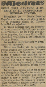 III Campeonato Mundial Universitario de Ajedrez - Uppsala 1956 en un recorte de prensa