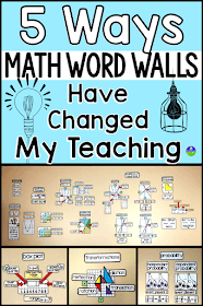 Are you looking for a way teaching math vocabulary in a more visual and conceptual way?  To differentiate for your struggling learners? Every year, it seems we get more and more visual learners coming into our classrooms, learners who benefit from math word walls that show concepts and vocabulary in action. This approach has worked wonders in my classroom and I know it will in yours! Adding a visual math word wall to my classroom completely changed how my students access our math vocabulary and the concepts we learn in class. Our math word walls are covered in examples and visuals that show the math concepts in context along with the vocabulary words we cover in class.