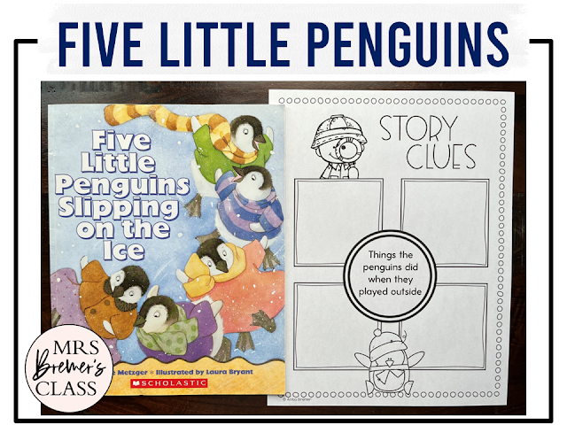 Five Little Penguins Slipping on the Ice book activities unit with literacy printables, reading activities, and a craft for Kindergarten and First Grade