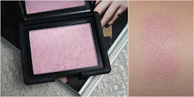 nars new order powder blush review swatch highlighting icy pink silver glitter intense shine glow