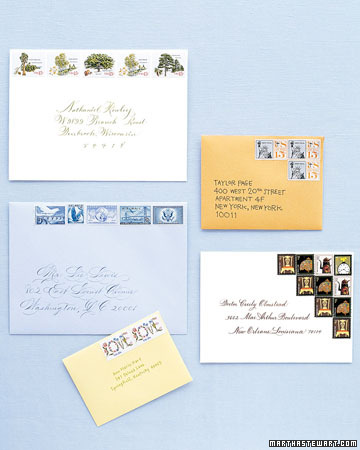 Martha Stewart Weddings showed wedding invitations using vintage stamps