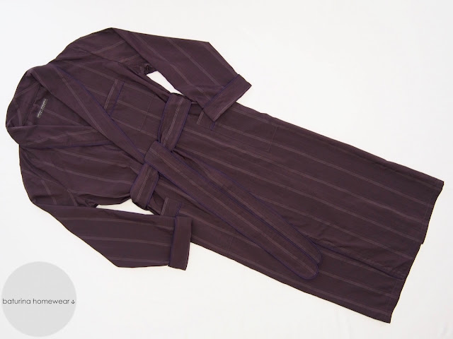 Mens Classic Tailored Silk Dressing Gown Burgundy Purple Striped Long Lightweight Summer Robe.