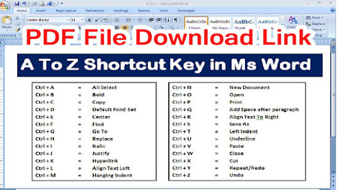 A to Z Shortcut Key in Ms Word