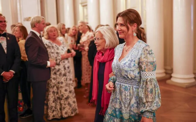 Princess Mette-Marit wore a tulle gown by The Vampire's Wife. Ingrid Alexandra in Reformation linen dress. Hale Bob chiffon dress