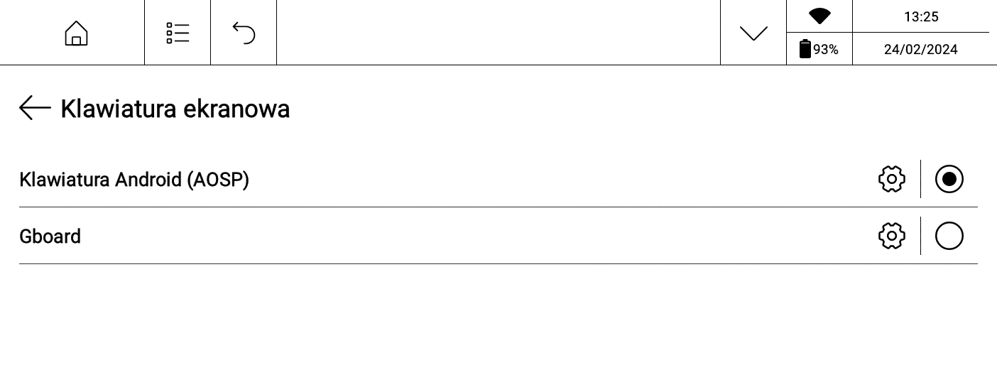 Wybór klawiatury ekranowej w ustawieniach PocketBook InkPad X Pro