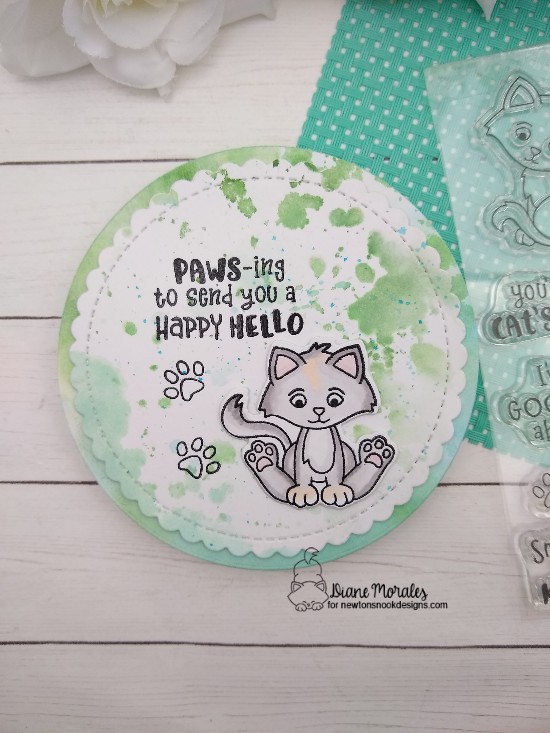 Paws-ing to send you a happy hello by Diane features Smitten Kittens and Circle Frames by Newton's Nook Designs; #newtonsnook, #inkypaws, #catcards, #cardmaking