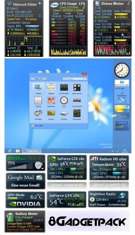 8GadgetPack 4.0.1 for Windows 8 Gadget Full