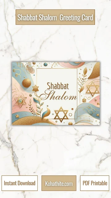Shabbat Shalom Wishes Jewish Greeting Card Printable PDF | Aesthetic Luxury Blue Pink Gold Pastel Modern Elegant Image Design
