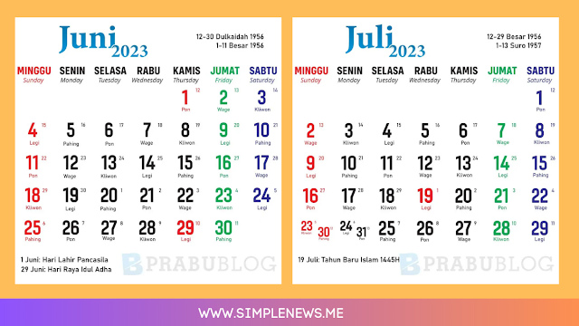 Jadwal Libur Sekolah Bulan Juni - Juli 2023 www.simplenews.me