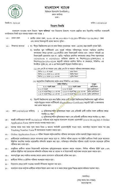 Bangladesh bank Officer cash circular