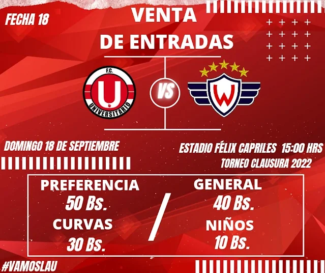 Venta de Entradas Universitario de Vinto vs Wilstermann