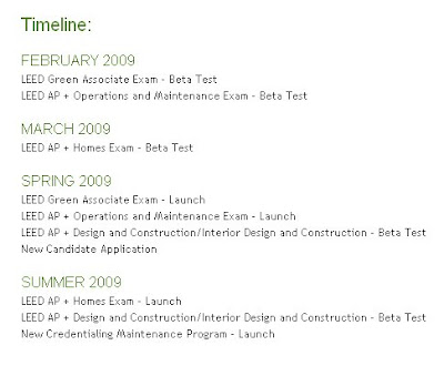 LEED 2009 AP Exams Replacement Schedule