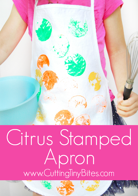 Super cute kids apron made by citrus stamping. Get your kids in the kitchen! Perfect project for toddlers, preschoolers, and elementary children.