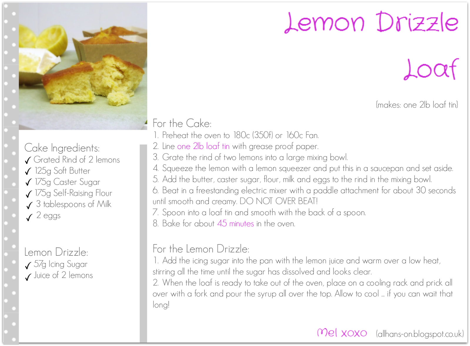 Click here for Lemon Drizzle Loaf Printable Recipe Card