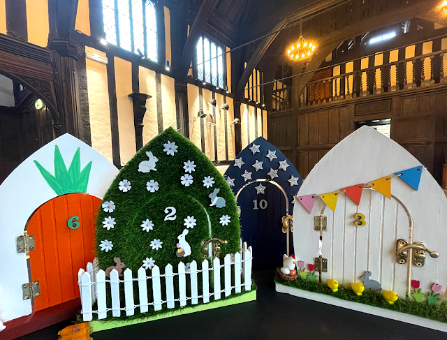 Easter bunny doors (each around 20cm in height) in the Great Hall at The Commandery