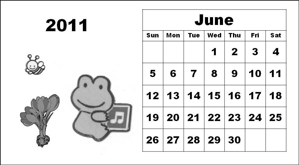 2011 calendar pages. Black and White Cute Cute Cartoons 2011 Calendar Coloring Pages - June 2011