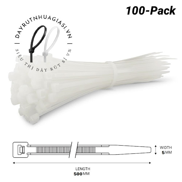Dây rút nhựa trắng 50cm (Đóng túi)