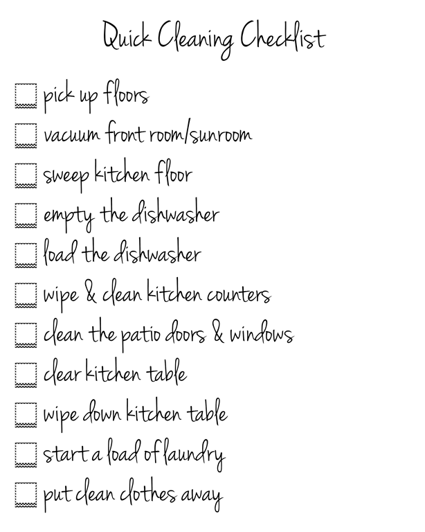 Quick Cleaning Checklist