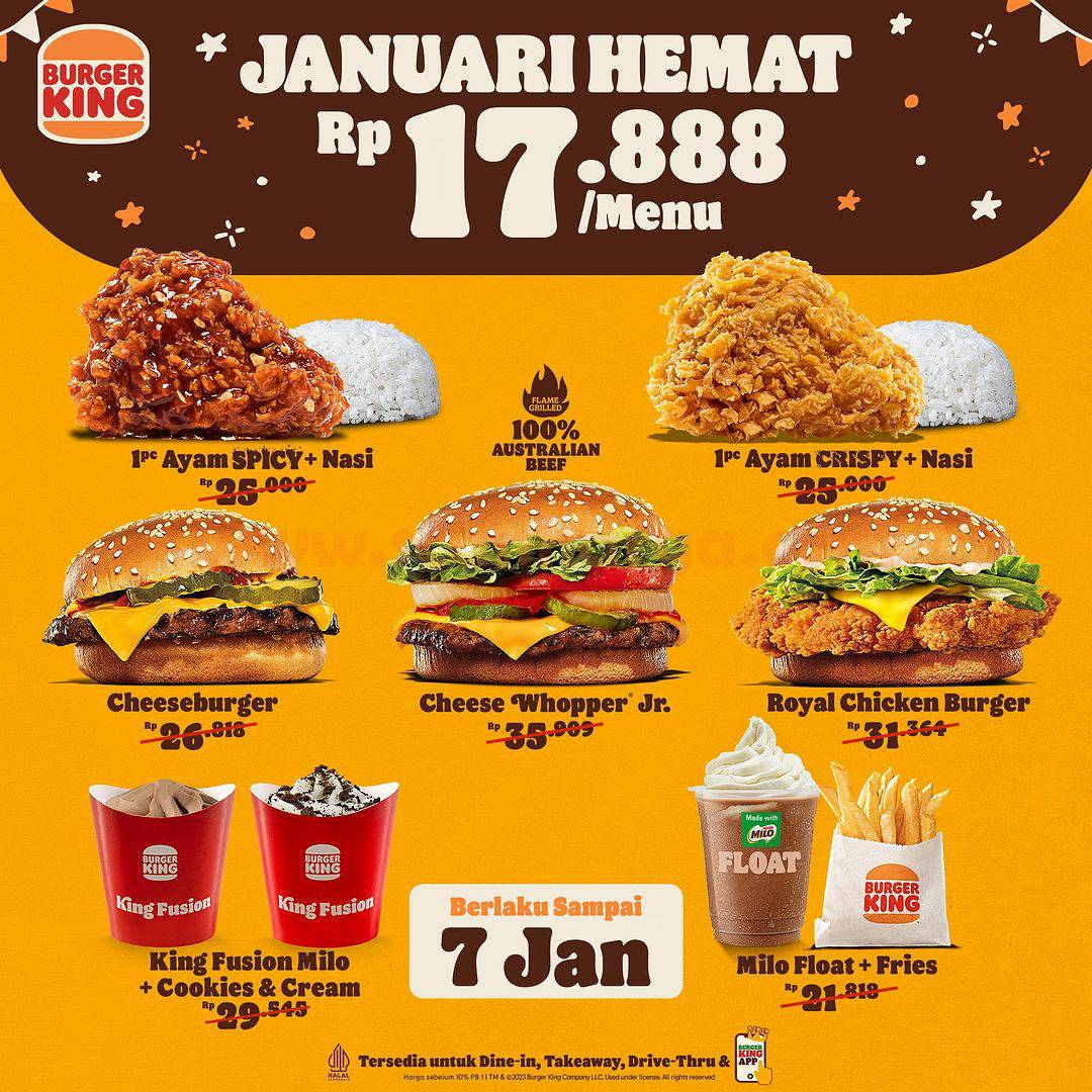 Promo Burger King Spesial Tahun Baru - Paket Januari Hemat Hanya Rp. 17.888 per menu*